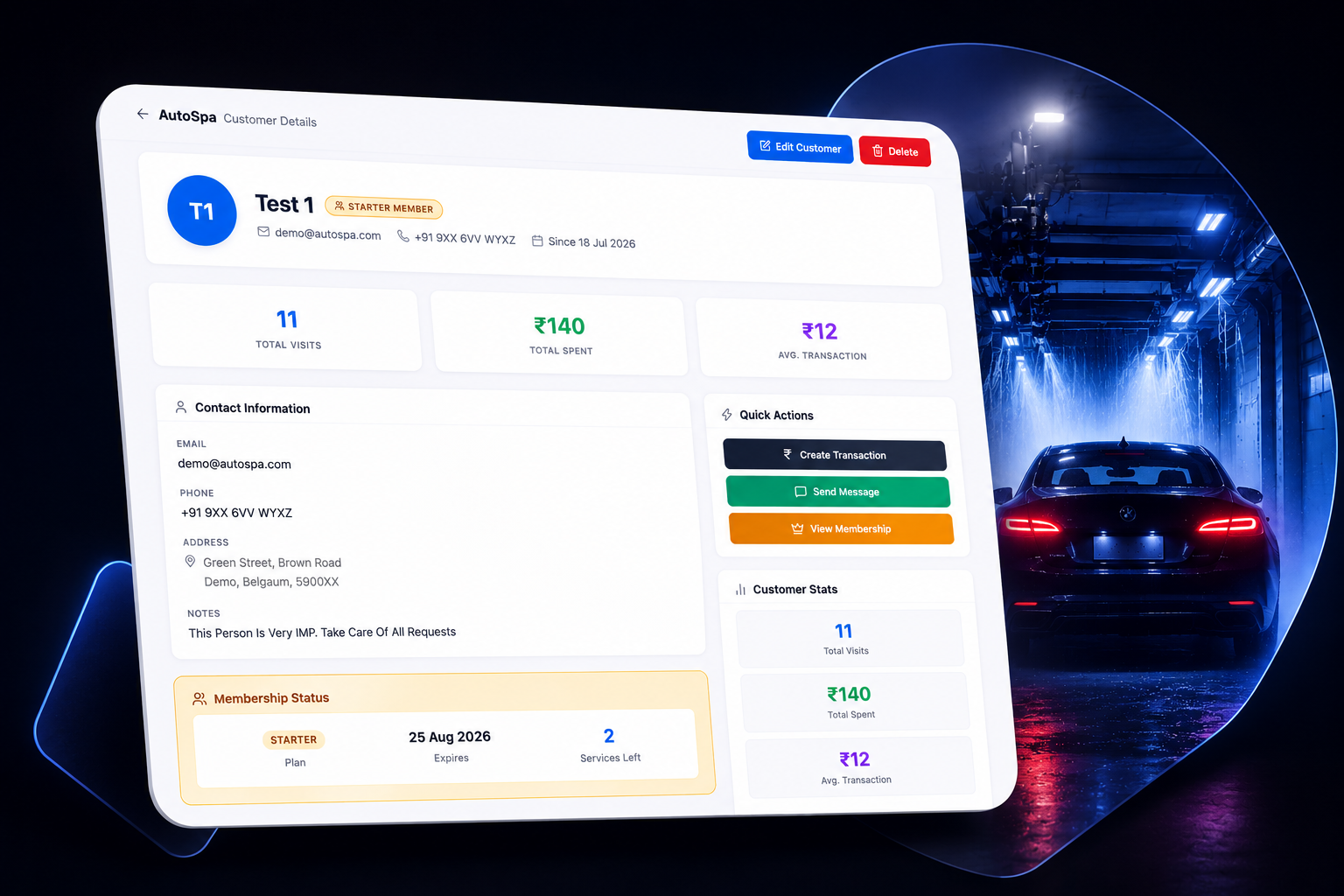 AutoSpa customer details screenshot